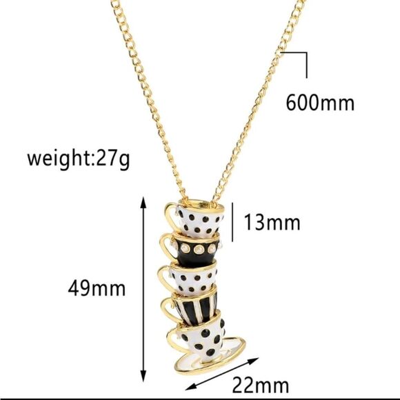 Adorable Hand Painted Enamel Teacups Stacked Necklace - Picture 2 of 5